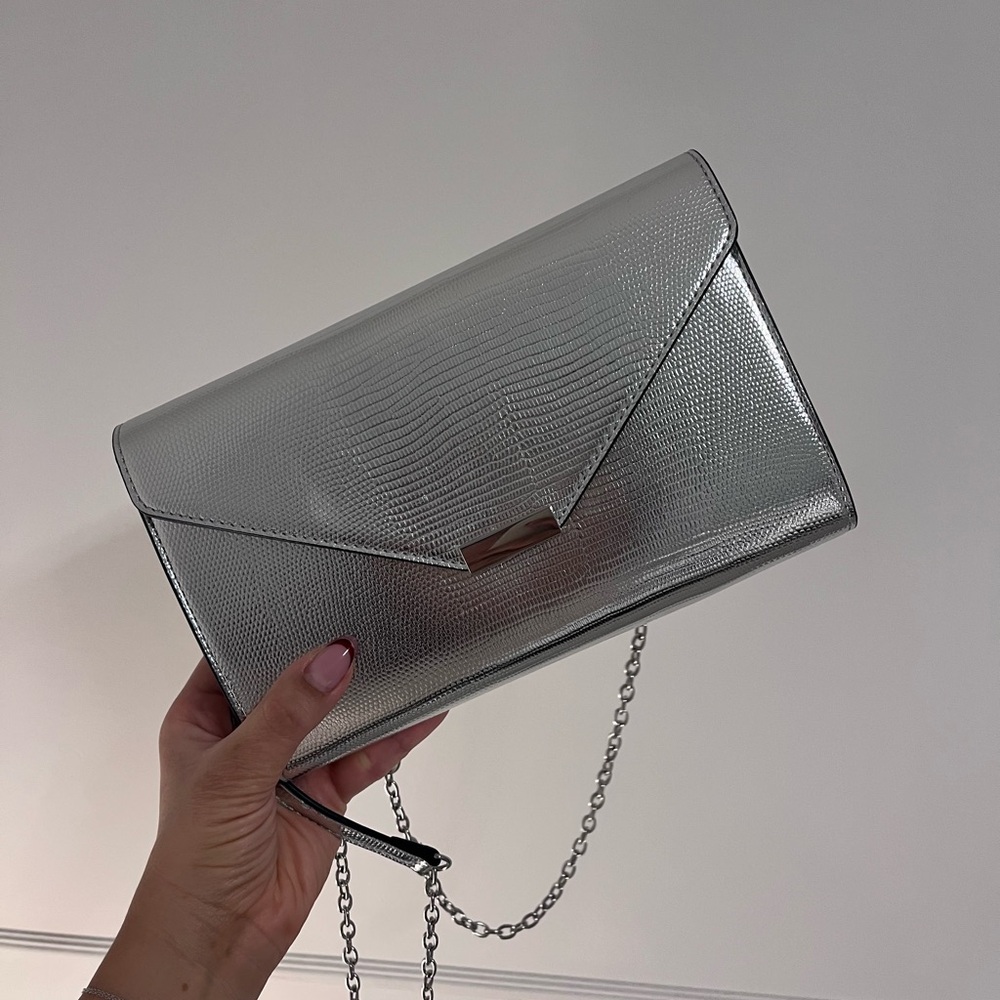 Aldo Silver Clutch with Envelope Design and Metallic Finish